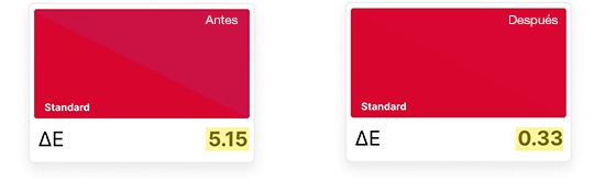 Resultado real con SmartInk: de ΔE 5.15 a ΔE 0.33